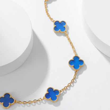 [⭐Shinejoy]CLOVER 10 MOTIFS BLUE AGATE NECKLACE