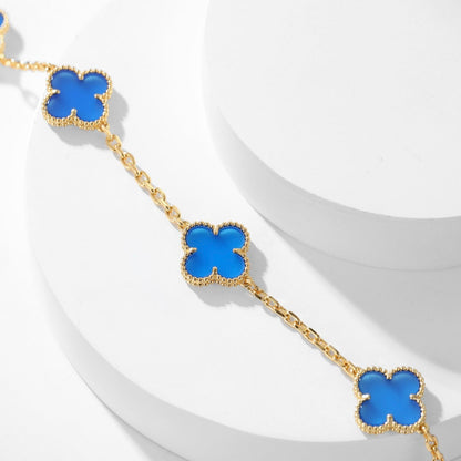 [⭐Shinejoy]CLOVER 10 MOTIFS BLUE AGATE NECKLACE