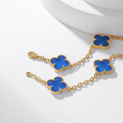 [⭐Shinejoy]CLOVER 10 MOTIFS BLUE AGATE NECKLACE