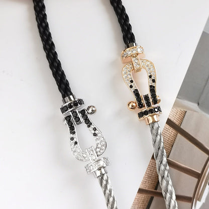 [⭐Shinejoy]FORCE LARGE HORSESHOE BLACK WHITE DIAMOND BRACELET SILVER