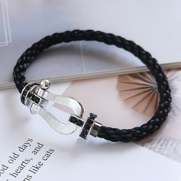 [⭐Shinejoy]FORCE LARGE HORSESHOE BLACK DIAMOND BRACELET SILVER
