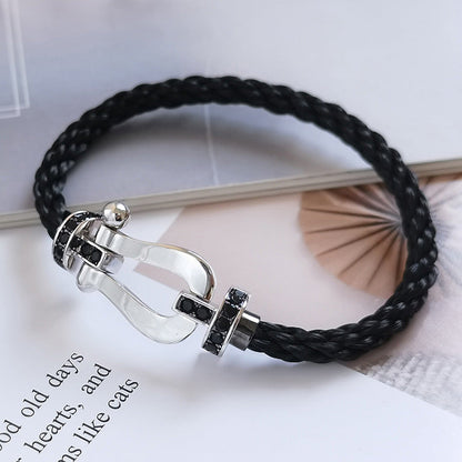 [⭐Shinejoy]FORCE LARGE HORSESHOE BLACK DIAMOND BRACELET SILVER