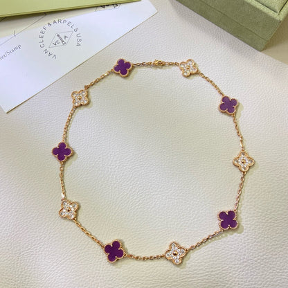 [⭐Shinejoy Jewelry]CLOVER 10 MOTIFS  PURPLE VIOLET DIAMOND NECKLACE