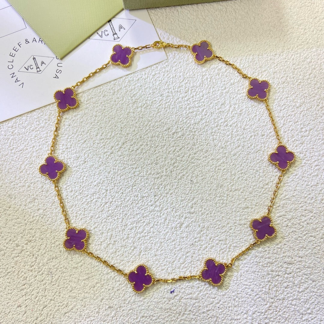 [⭐Shinejoy Jewelry]CLOVER 10 MOTIFS  PURPLE VIOLET  NECKLACE