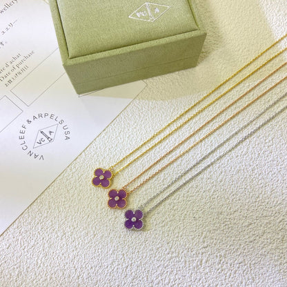 [⭐Shinejoy Jewelry]CLOVER 15MM DIAMOND  PURPLE VIOLET NECKLACE