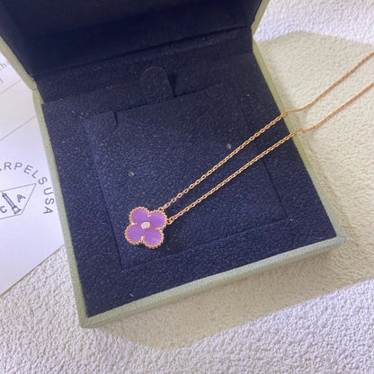 [⭐Shinejoy Jewelry]CLOVER 15MM DIAMOND  PURPLE VIOLET NECKLACE