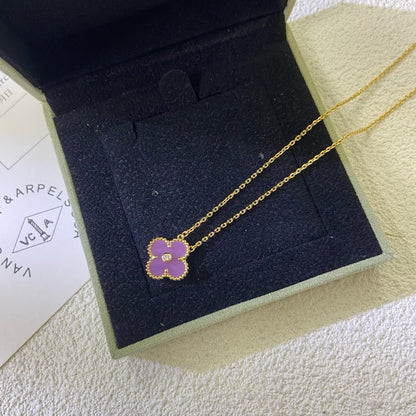 [⭐Shinejoy Jewelry]CLOVER 15MM DIAMOND  PURPLE VIOLET NECKLACE
