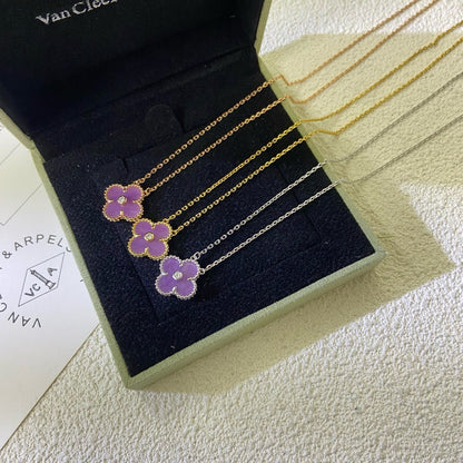 [⭐Shinejoy Jewelry]CLOVER 15MM DIAMOND  PURPLE VIOLET NECKLACE