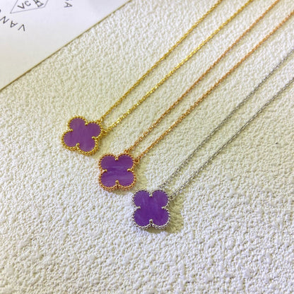 [⭐Shinejoy Jewelry]CLOVER 15MM  PURPLE VIOLET NECKLACE