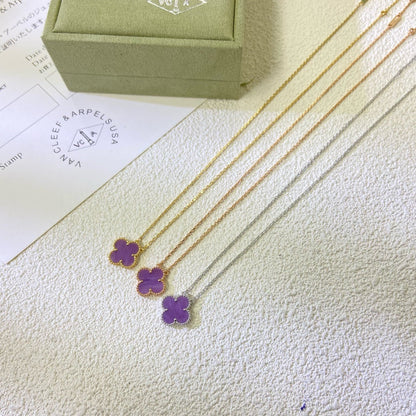 [⭐Shinejoy Jewelry]CLOVER 15MM  PURPLE VIOLET NECKLACE