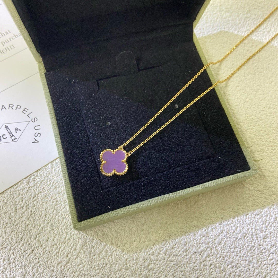 [⭐Shinejoy Jewelry]CLOVER 15MM  PURPLE VIOLET NECKLACE