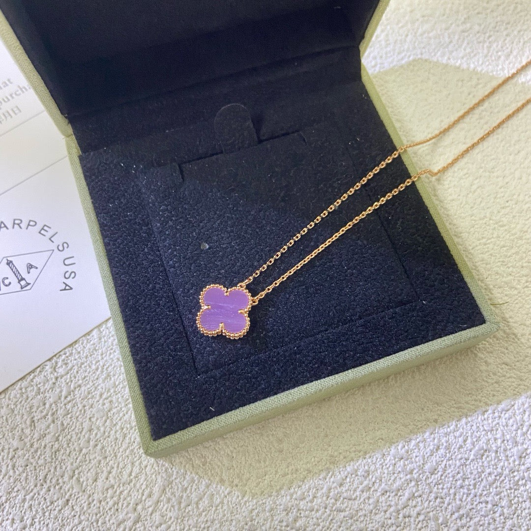 [⭐Shinejoy Jewelry]CLOVER 15MM  PURPLE VIOLET NECKLACE