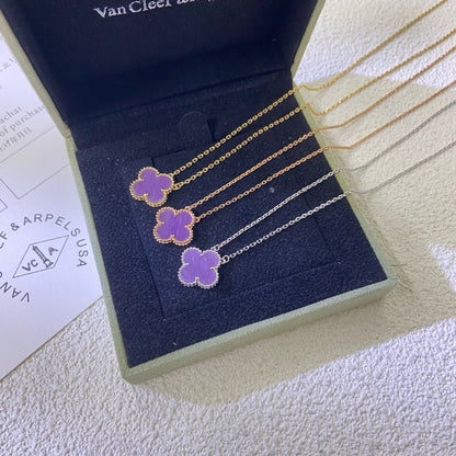 [⭐Shinejoy Jewelry]CLOVER 15MM  PURPLE VIOLET NECKLACE