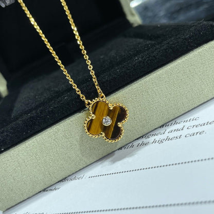 [⭐Shinejoy]CLOVER 15MM DIAMOND AND YELLOW TIGER'S EYE AGATE necklace