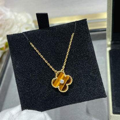 [⭐Shinejoy]CLOVER 15MM DIAMOND AND YELLOW TIGER'S EYE AGATE necklace