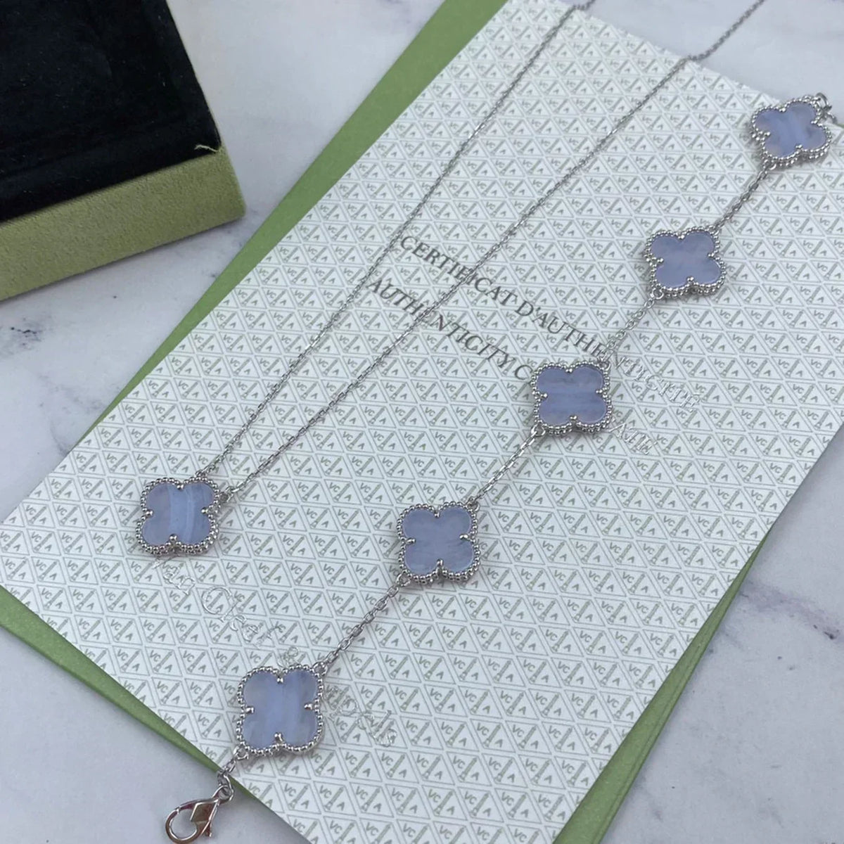 [⭐Shinejoy] CLOVER 5 MOTIF PURPLE CHALCEDONY BRACELET COLLECTION
