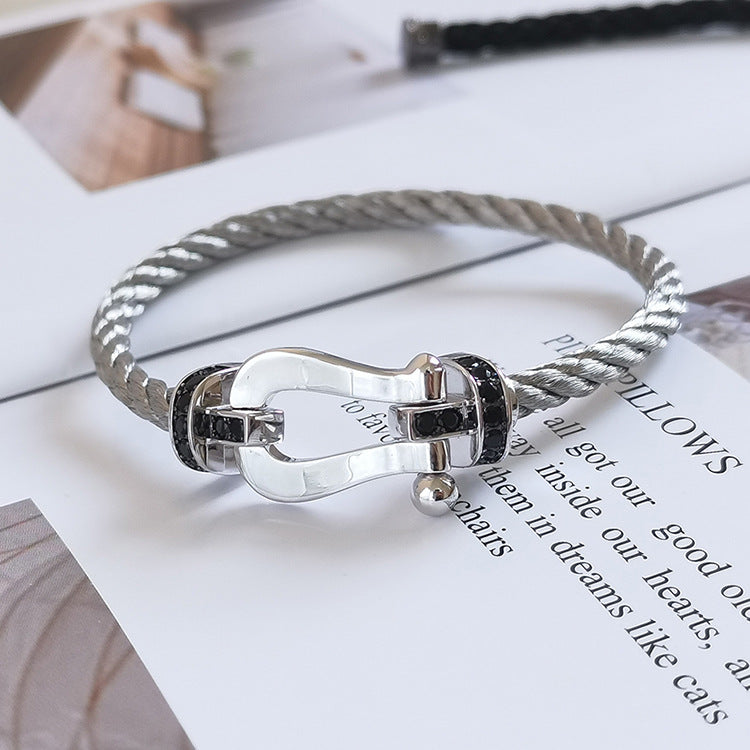 [⭐Shinejoy]FORCE LARGE HORSESHOE BLACK DIAMOND BRACELET SILVER