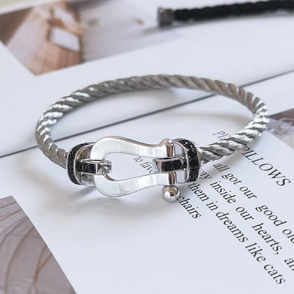 [⭐Shinejoy]FORCE LARGE HORSESHOE BLACK DIAMOND BRACELET SILVER