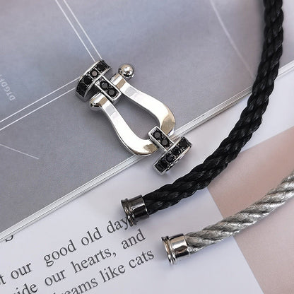 [⭐Shinejoy]FORCE LARGE HORSESHOE BLACK DIAMOND BRACELET SILVER