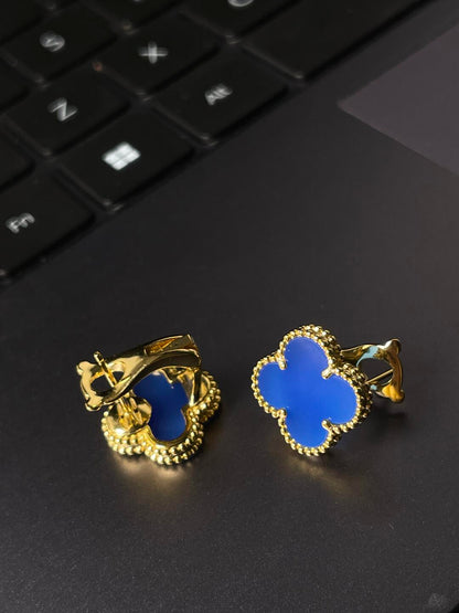 [⭐Shinejoy] CLOVER LARGE (20mm) 1 MOTIFS BLUE MOP STUD EARRINGS