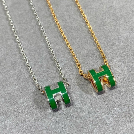 [⭐Shinejoy]POP H GREEN NECKLACE SILVER AND GOLD
