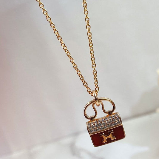 [⭐Shinejoy]CONSTANCE RED PEDANT PINK GOLD NECKLACE