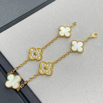 [⭐Shinejoy]CLOVER WHITE PEARL MOP 5 MOTIF BRACELET COLLECTION