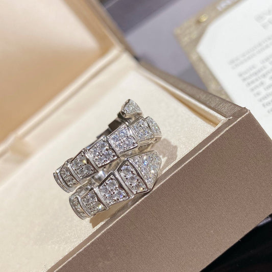[⭐Shinejoy]SERPENTI DOUBLE RING SILVER DIAMOND PAVED