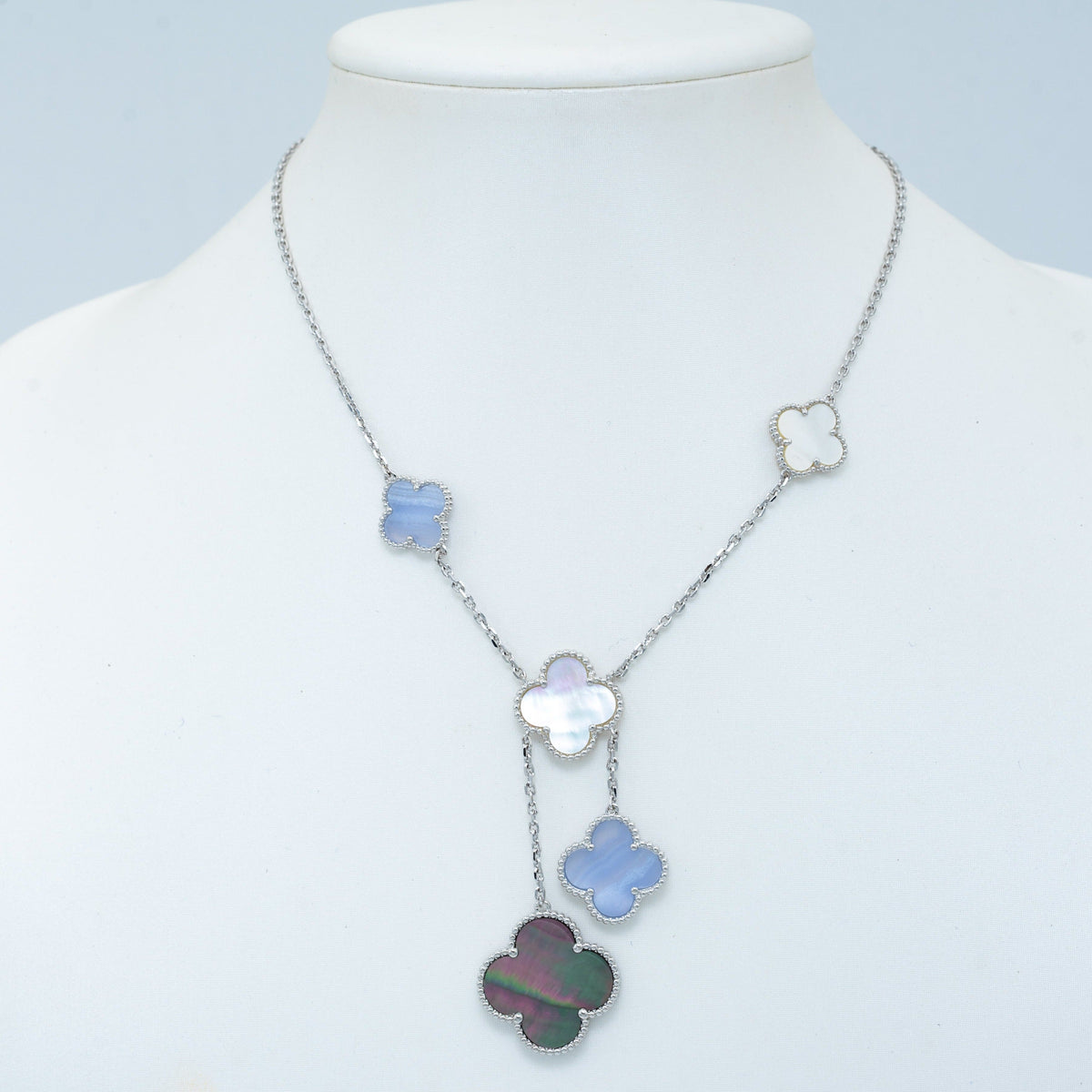 [⭐Shinejoy]CLOVER MOP CHALCEDONY NECKLACE SILVER 6 MOTIF