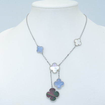 [⭐Shinejoy]CLOVER MOP CHALCEDONY NECKLACE SILVER 6 MOTIF