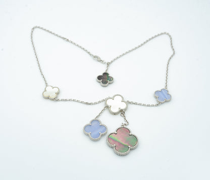 [⭐Shinejoy]CLOVER MOP CHALCEDONY NECKLACE SILVER 6 MOTIF