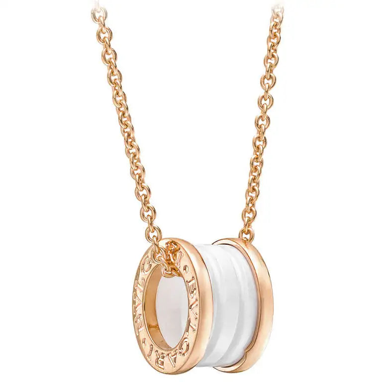 [⭐Shinejoy]ZERO 1 WHITE CERAMIC PINK GOLD DIAMOND NECKLACE