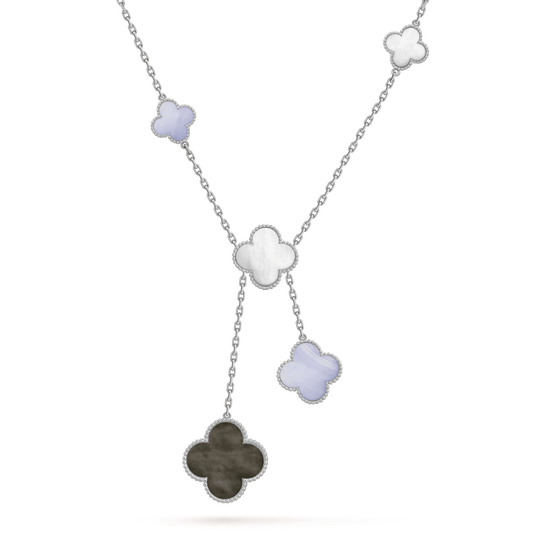 [⭐Shinejoy]CLOVER MOP CHALCEDONY NECKLACE SILVER 6 MOTIF