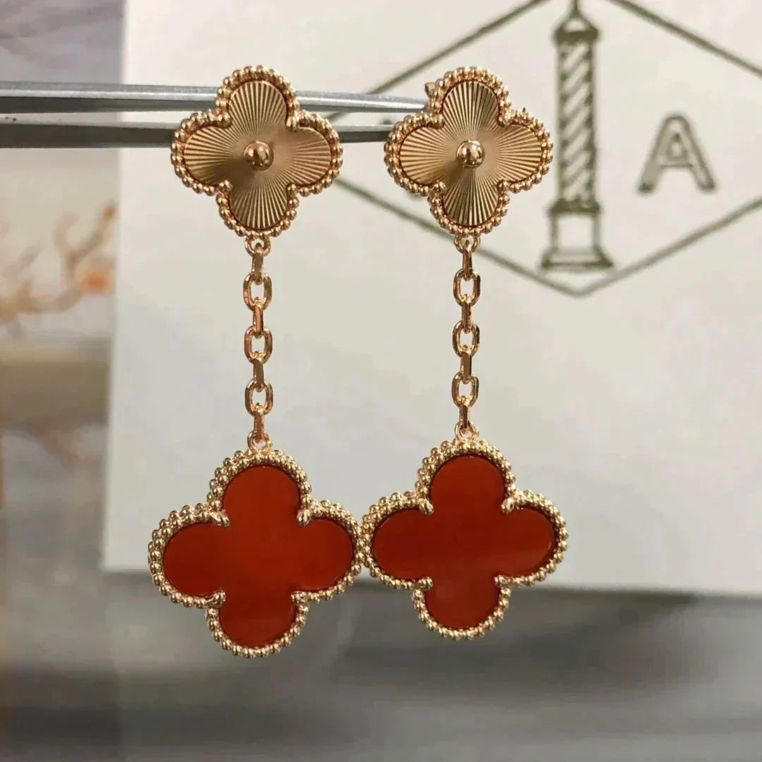 [⭐Shinejoy]CLOVER 2 MOTIF  LASER CARNELIAN EARRINGS