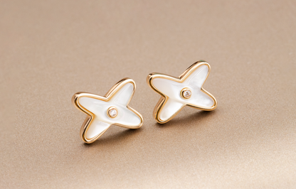 [⭐Shinejoy]JEUX DE WHITE MOP ROSE GOLD DIAMOND EARRINGS