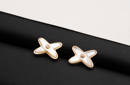 [⭐Shinejoy]JEUX DE WHITE MOP ROSE GOLD DIAMOND EARRINGS