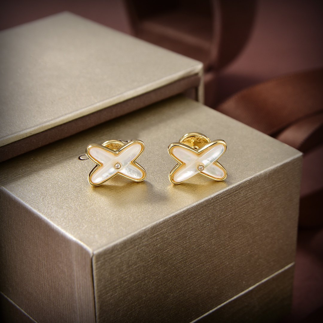 [⭐Shinejoy]JEUX DE WHITE MOP GOLD DIAMOND EARRINGS