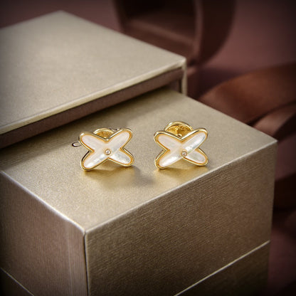 [⭐Shinejoy]JEUX DE WHITE MOP GOLD DIAMOND EARRINGS