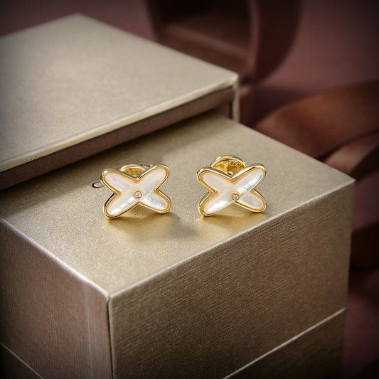 [⭐Shinejoy]JEUX DE WHITE MOP GOLD DIAMOND EARRINGS