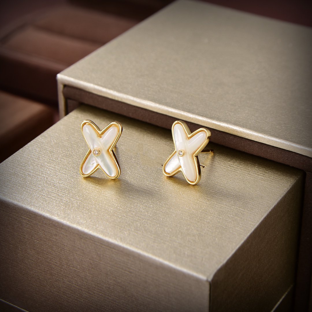 [⭐Shinejoy]JEUX DE WHITE MOP GOLD DIAMOND EARRINGS