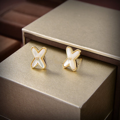 [⭐Shinejoy]JEUX DE WHITE MOP GOLD DIAMOND EARRINGS