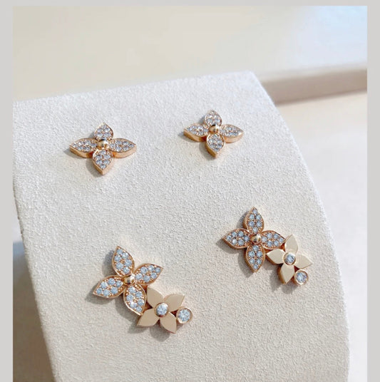 [⭐Shinejoy]STAR BLOSSOM STUD EARRINGS PINK GOLD DIAMONDS