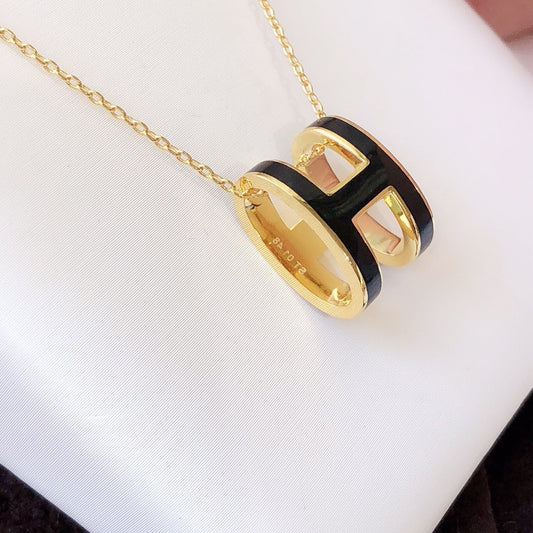 [⭐Shinejoy]HM CLIC BLACK ENAMEL GOLD NECKLACE