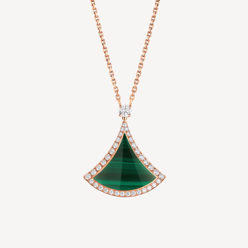 [⭐Shinejoy]DREAM MALACHITE DIAMOND PAVED PINK GOLD NECKLACE