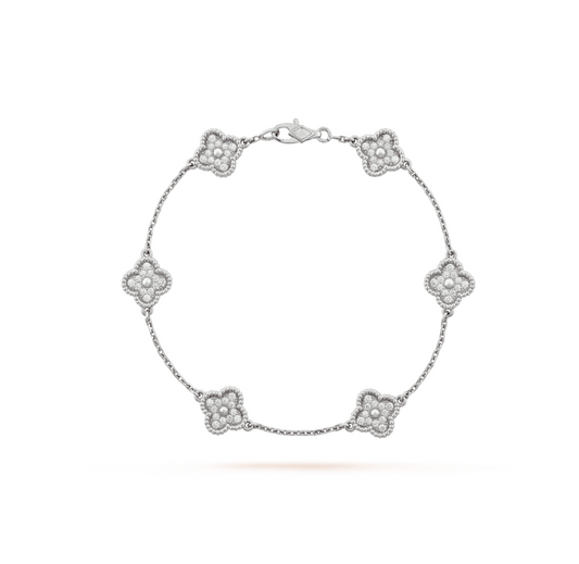 [⭐Shinejoy]CLOVER 6 MOTIF SILVER DIAMOND BRACELET