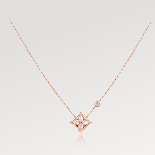 [⭐Shinejoy]STAR PINK MOP 1 DIAMOND PINK GOLD NECKLACE