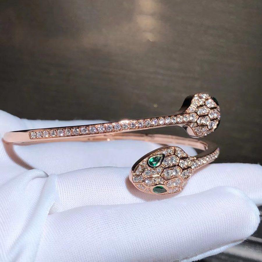 [⭐Shinejoy]SERPENTI BRACELET PINK GOLD MALACHITE DIAMOND DOUBLE SNAKE