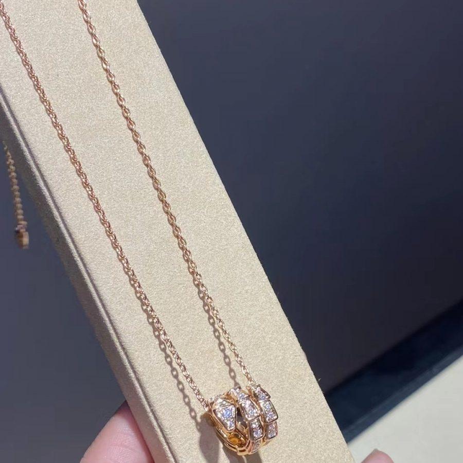 [⭐Shinejoy]SERPENTI PINK GOLD NECKLACE DOUBLE RING DIAMOND