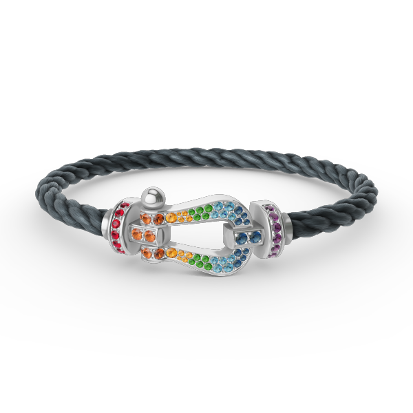 [⭐Shinejoy]FORC LARGE HORSESHOE  COLORED DIAMOND BRACELET SILVER