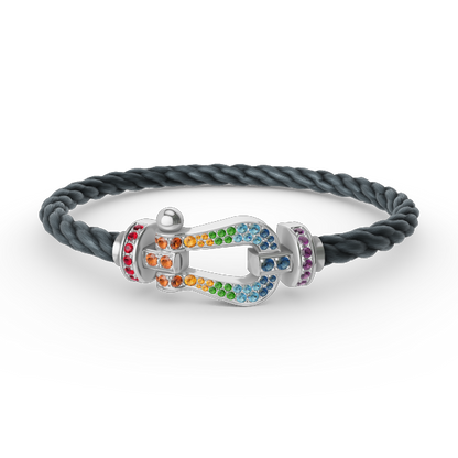 [⭐Shinejoy]FORC LARGE HORSESHOE  COLORED DIAMOND BRACELET SILVER